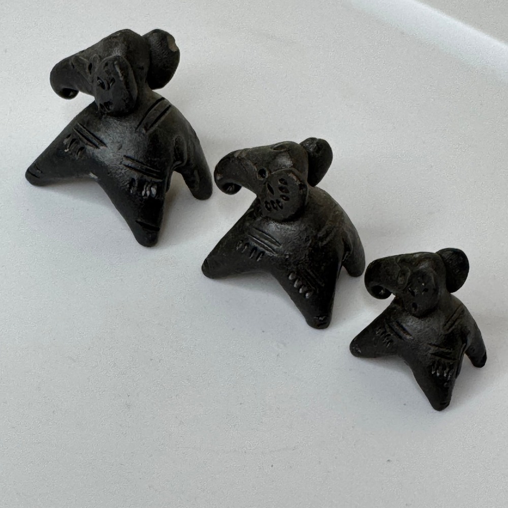 Ceramic Elephant's Figurines Black Animal Mexican Tribal